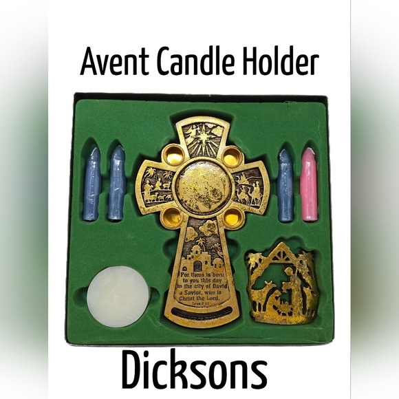 Vintage Dicksons Nativity Avent Candle Holder Religious Scripture Cross Gold - Picture 1 of 14